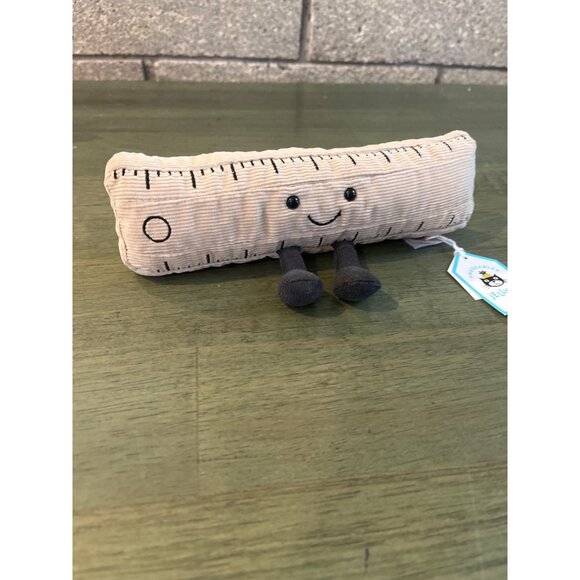 Amuseables Ruler Plush By Jellycat - Beige Corduroy Fabric With Smile & Black Le - Picture 2 of 5